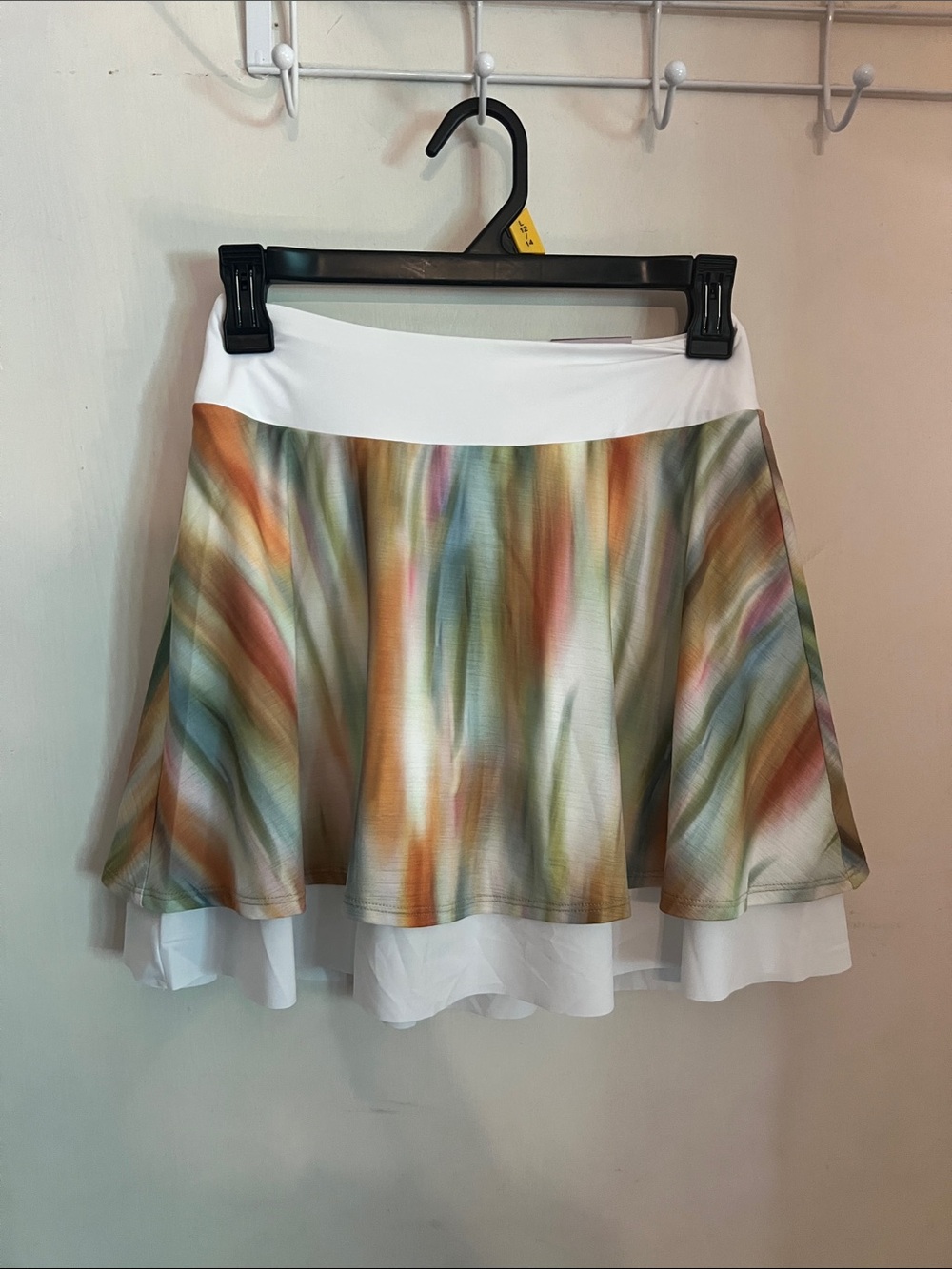 Multicolor Brushstroke Flare Skirt with White Waistband